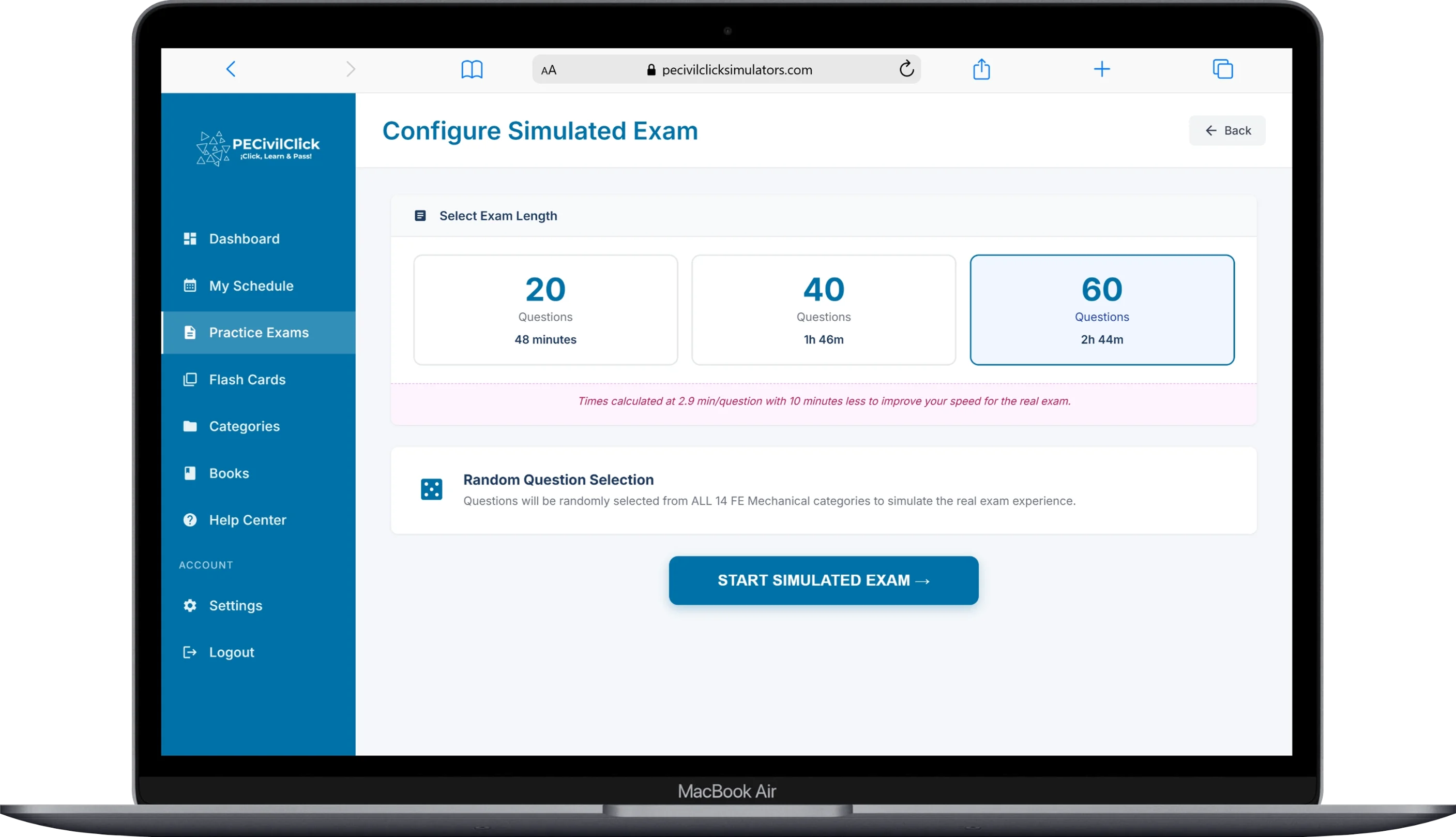 Simulated Exam Screenshot